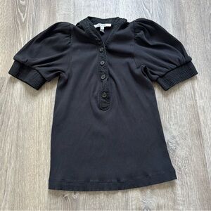 Derek Lam Ribbed Black Button-Front Knit Puff Sleeve Top Size XS